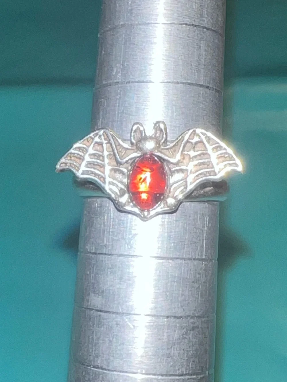 Silver Bat Ring with Amber- Adjustable